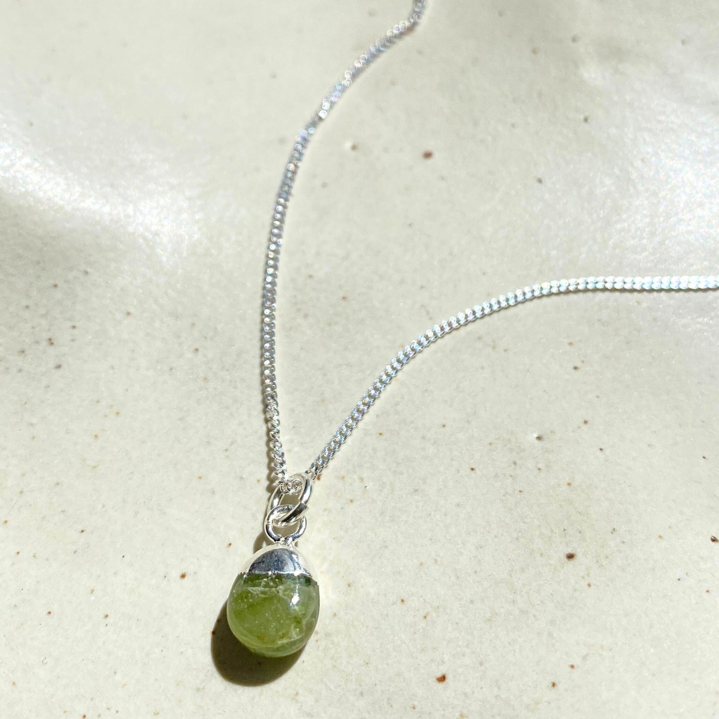 Peridot Tiny Tumbled Necklace | Wellbeing (Silver)