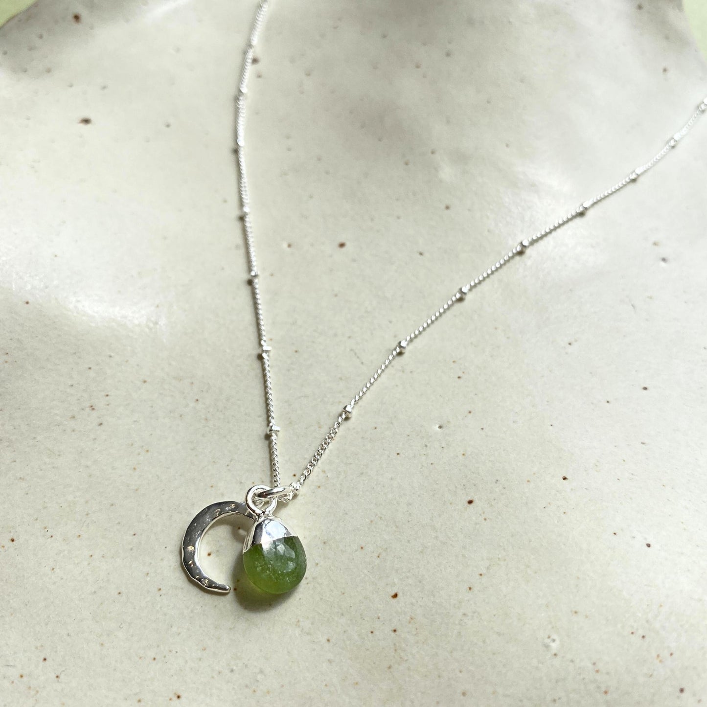 CHOOSE YOUR OWN | Tumbled Gemstone & Moon Necklace (Silver)