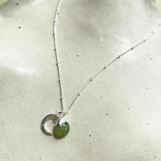 CHOOSE YOUR OWN | Tumbled Gemstone & Moon Necklace (Silver)
