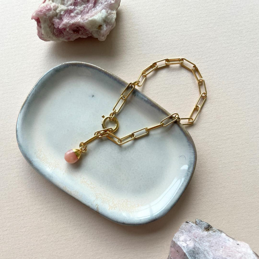 October Birthstone | Pink Opal Tiny Tumbled Chunky Chain Bracelet (Gold Plated)