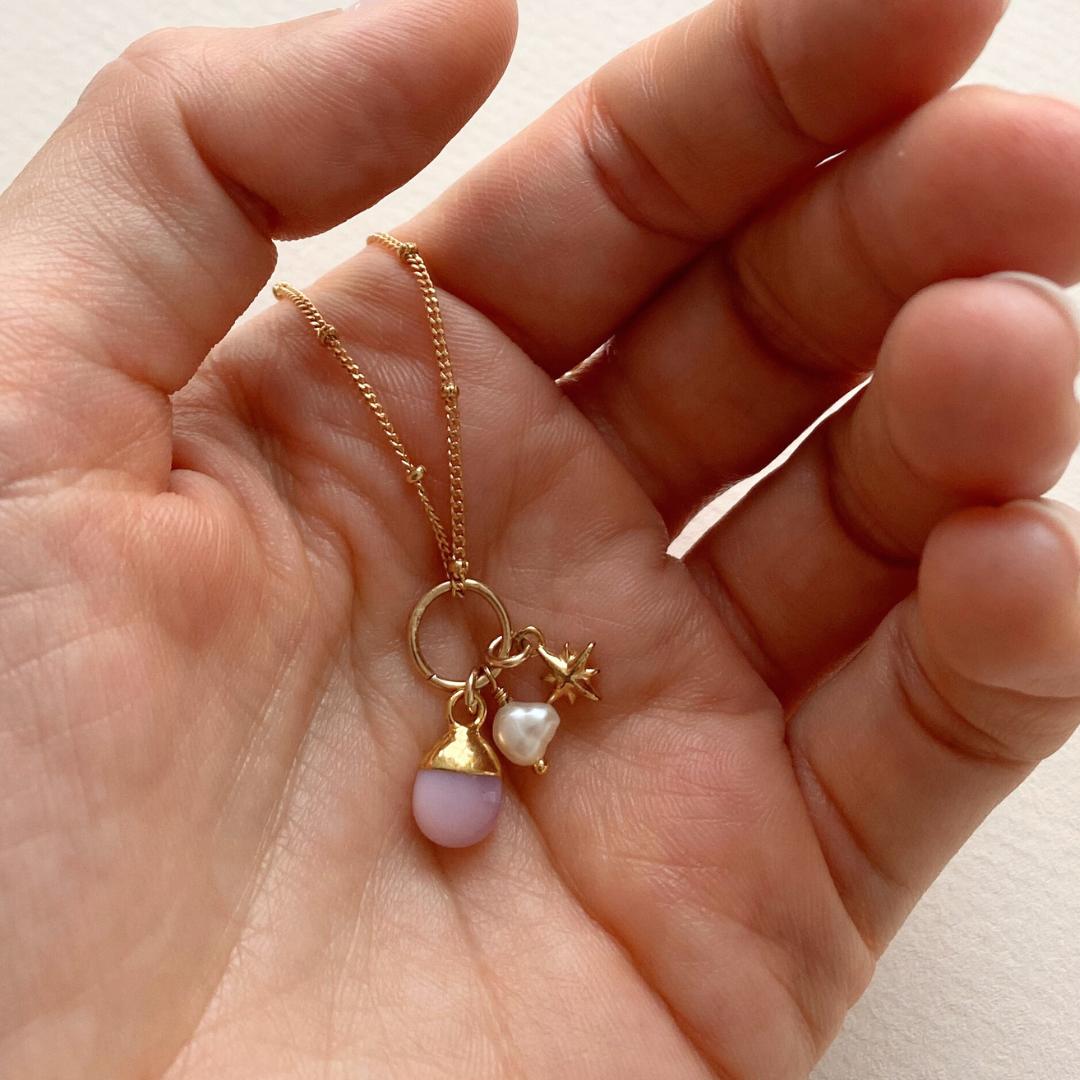 October Birthstone | Pink Opal Eclipse Triple Necklace (Gold Plated)