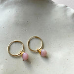 October Birthstone | Pink Opal Tiny Hoop Earrings (Gold)