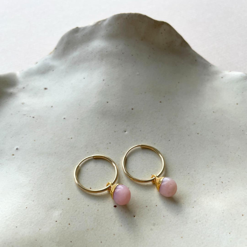 October Birthstone | Pink Opal Tiny Hoop Earrings (Gold)