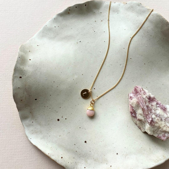 October Birthstone | Pink Opal Tiny Tumbled Necklace (Gold)