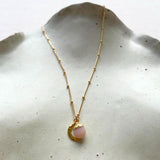 Pink Opal Tumbled & Moon Necklace | Love & Hope (Gold Plated)