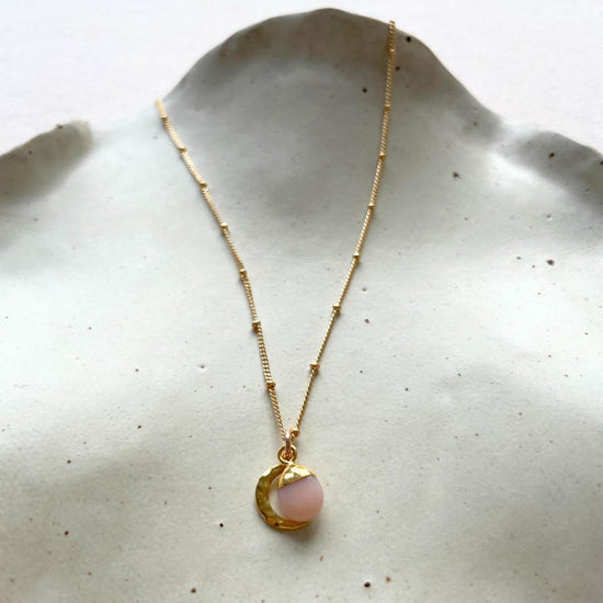 Pink Opal & Moon Necklace | Love & Hope (Gold Plated)