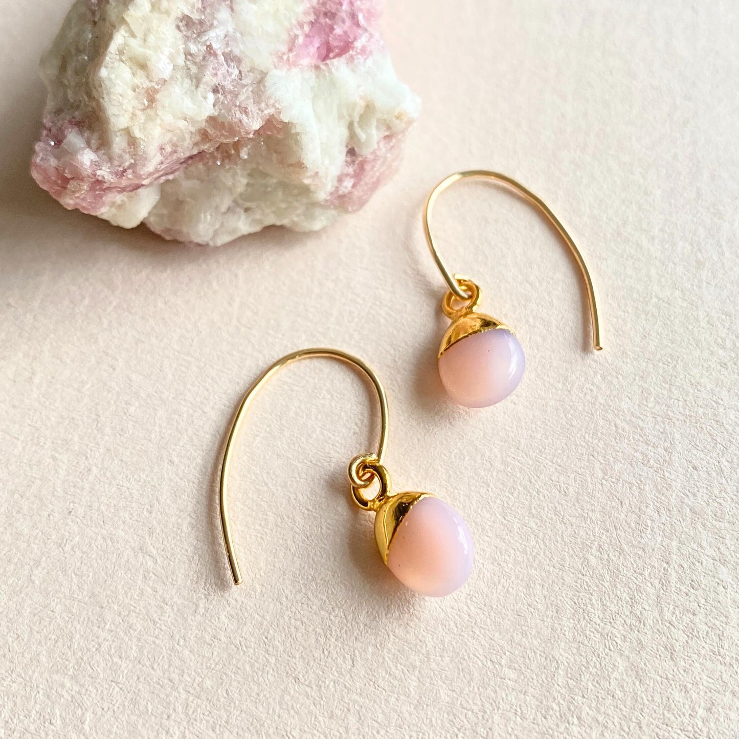 Pink Opal Tiny Tumbled Ear Wire Earrings | Love & Hope (Gold Fill)