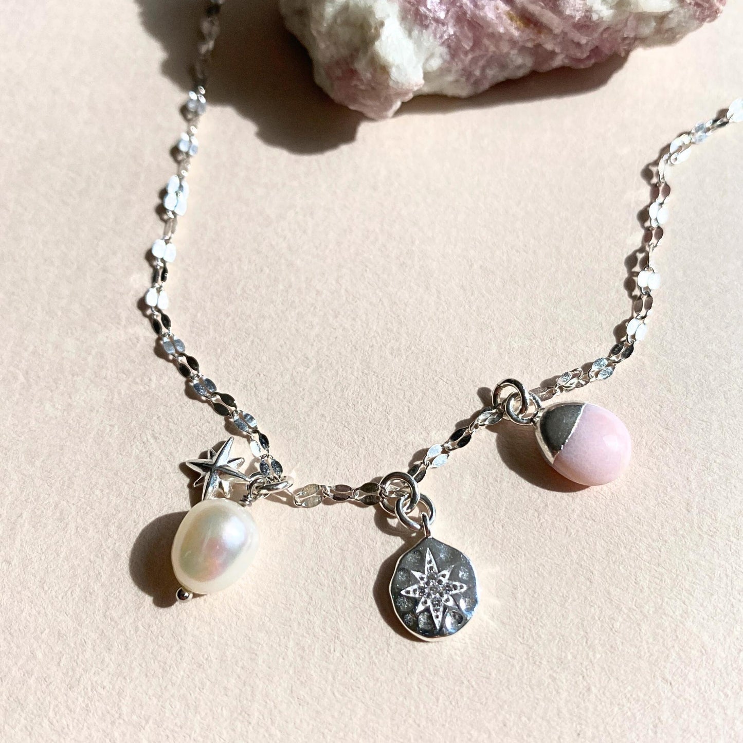 Pink Opal Charm Necklace | Love & Hope (Silver)