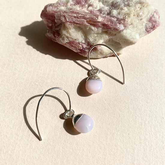 Pink Opal Tiny Tumbled Ear Wire Earrings | Love & Hope (Silver)