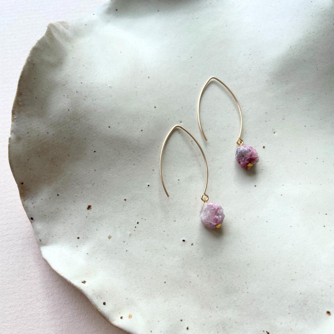 October Birthstone | Pink Tourmaline Threaded Dropper Earrings (Gold)