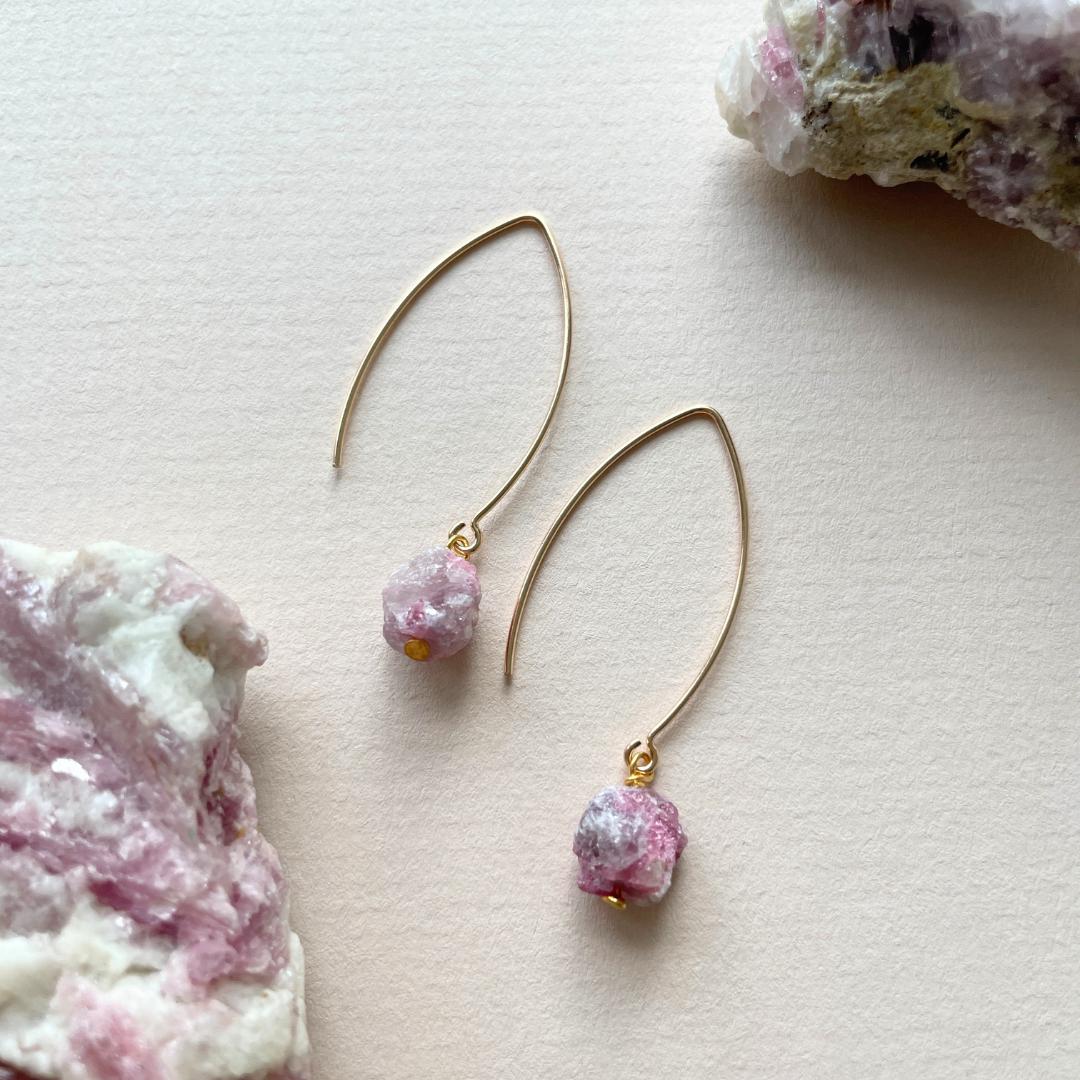 October Birthstone | Pink Tourmaline Threaded Dropper Earrings (Gold)