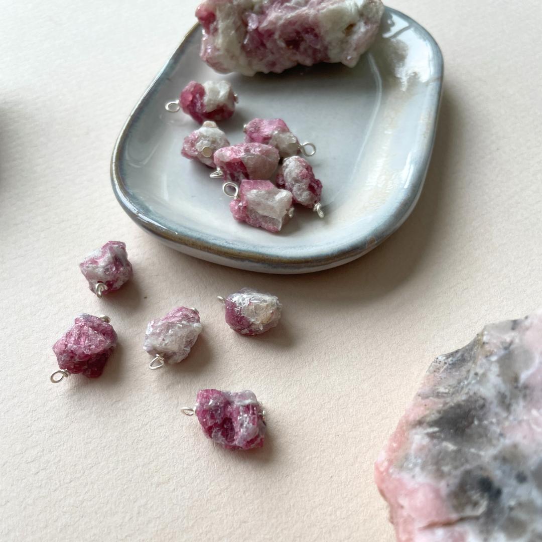 October Birthstone | Pink Tourmaline Threaded Dropper Earrings (Silver)