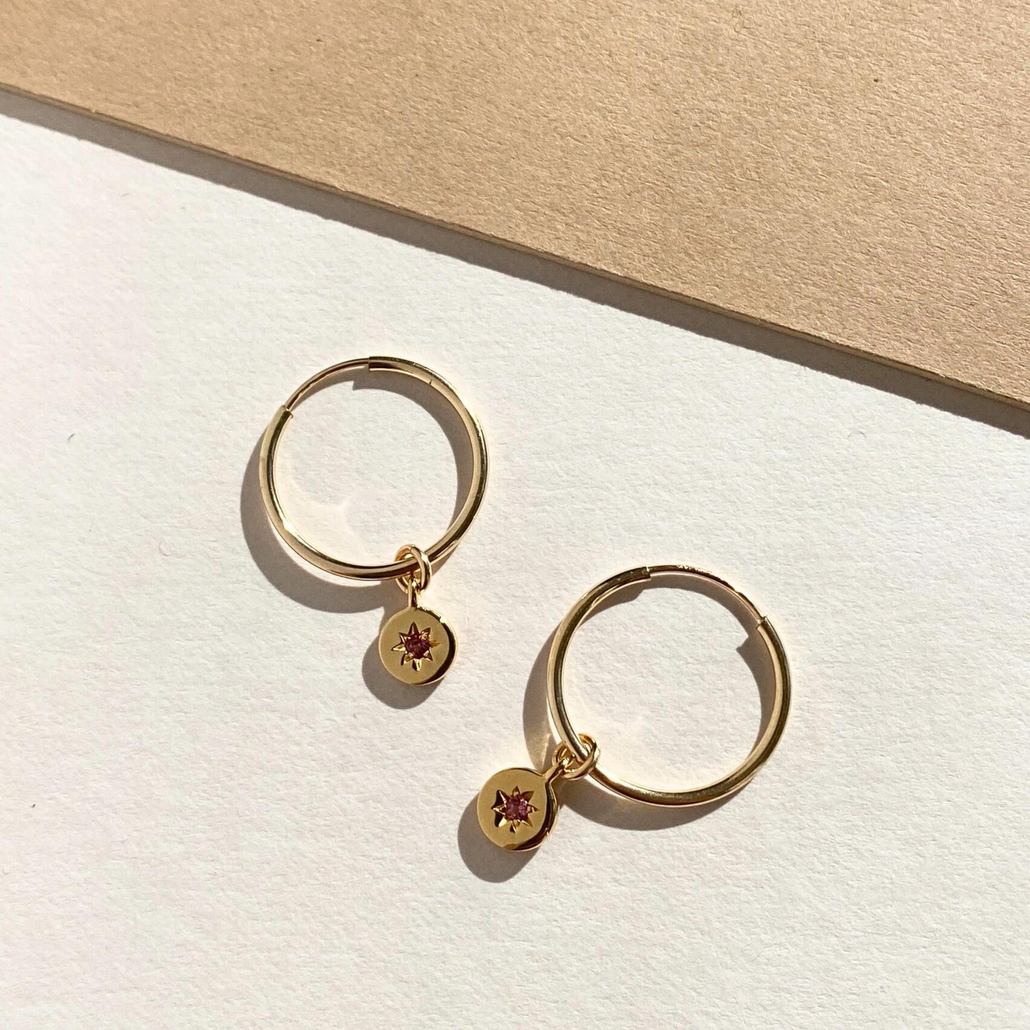 Choose Your Own Guiding Star Birthstone Hoop Earrings (Gold Plated)