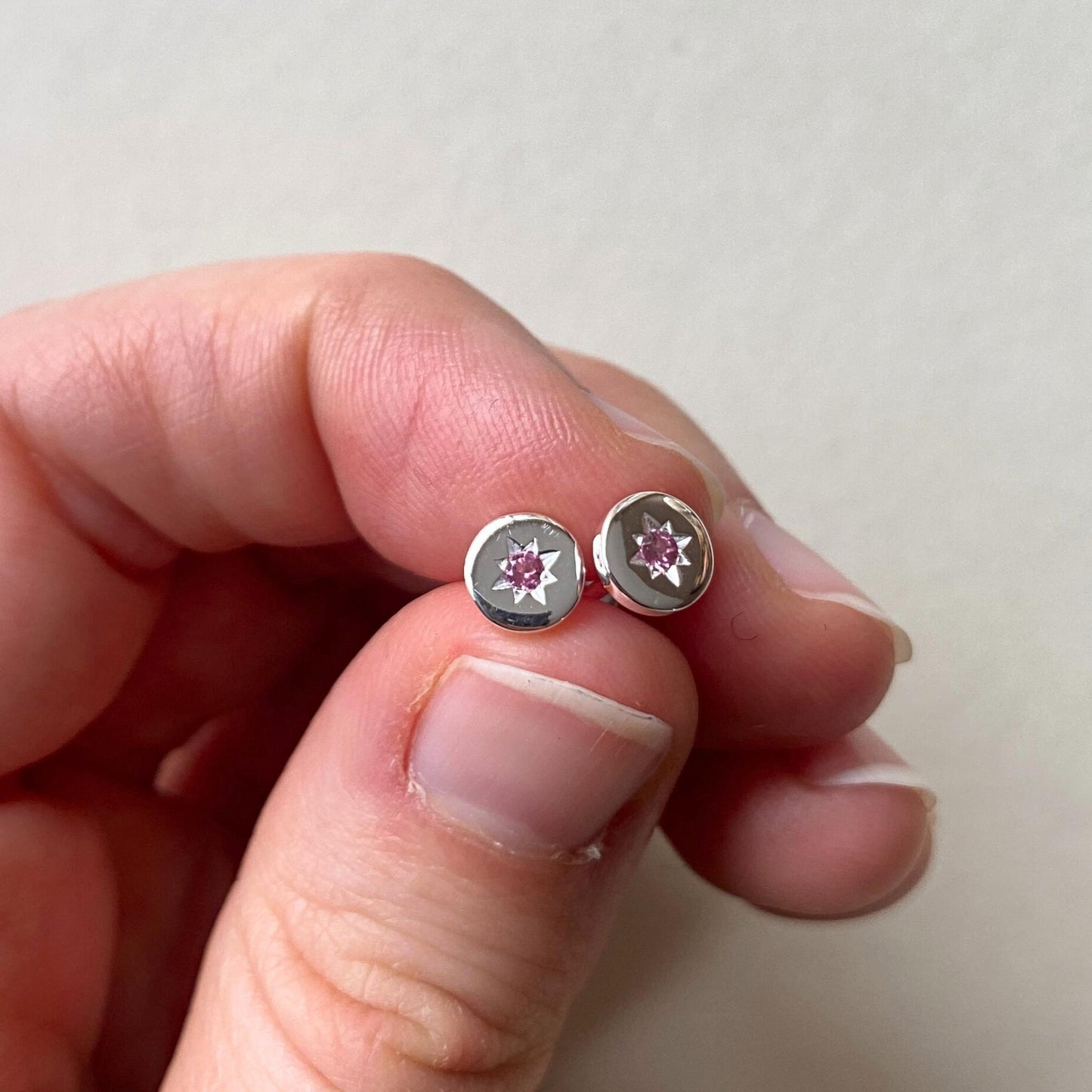 Pink Tourmaline Guiding Star Birthstone Stud Earrings | October (Sterling Silver)