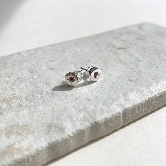 Pink Tourmaline Guiding Star Birthstone Stud Earrings | October (Sterling Silver)