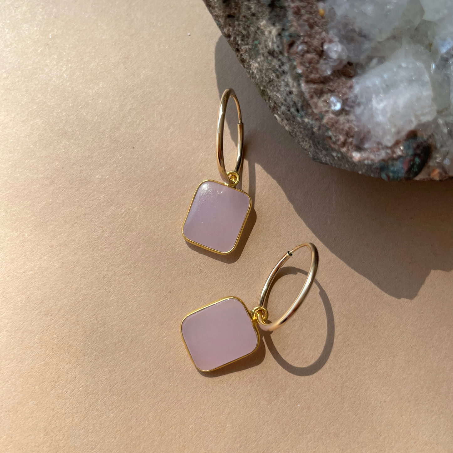 SS25 Gem Slice Hoop Earrings | Yellow Aventurine, Sunstone, Green & Pink Chalcedony (Gold Plated)