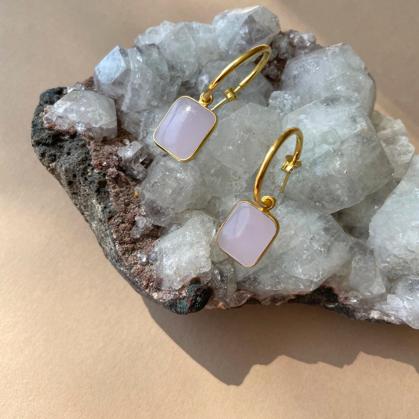SS25 Gem Slice Hoop Earrings | Yellow Aventurine, Sunstone, Green & Pink Chalcedony (Gold Plated)