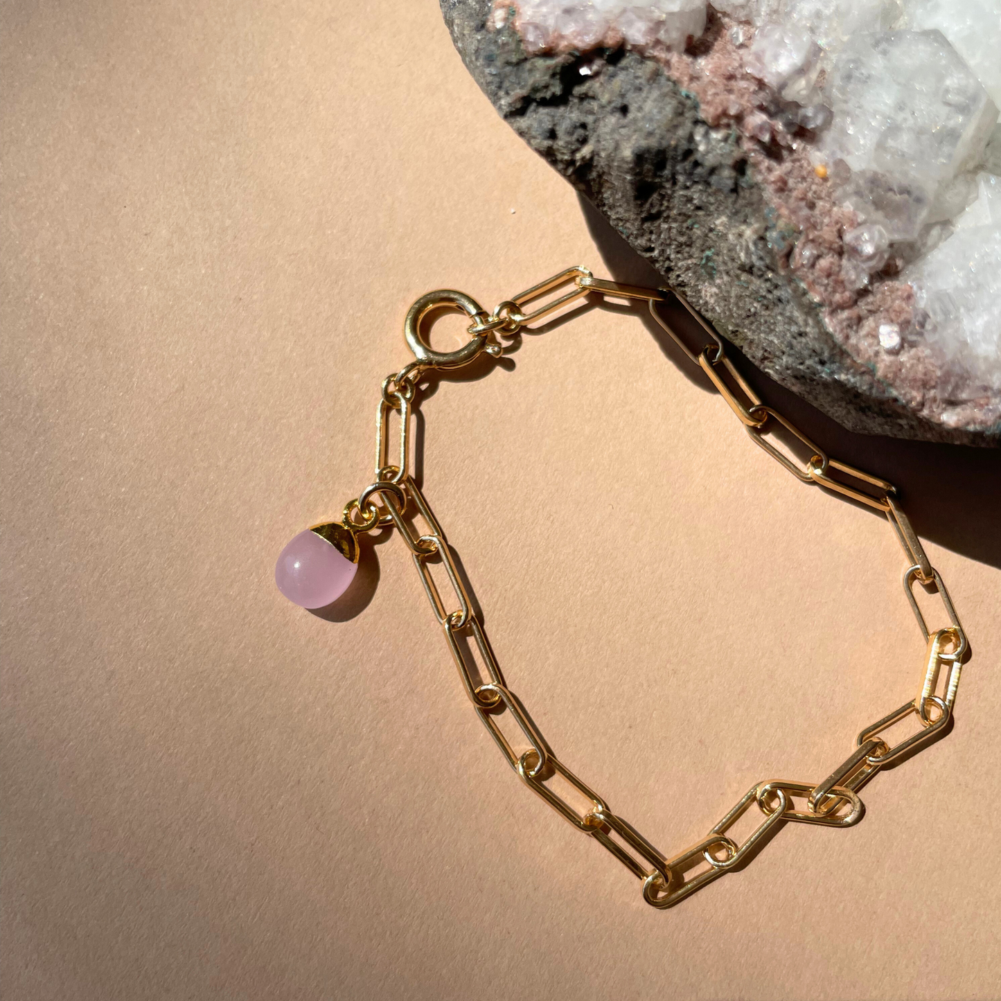 SS25 Tiny Tumbled Chunky Chain Bracelet | Sunstone, Green & Pink Chalcedony (Gold Plated)