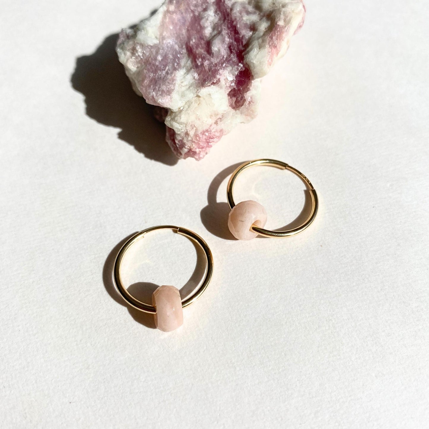 Pink Opal Faceted Gemstone Hoop Earrings | Love & Hope (Gold Fill)