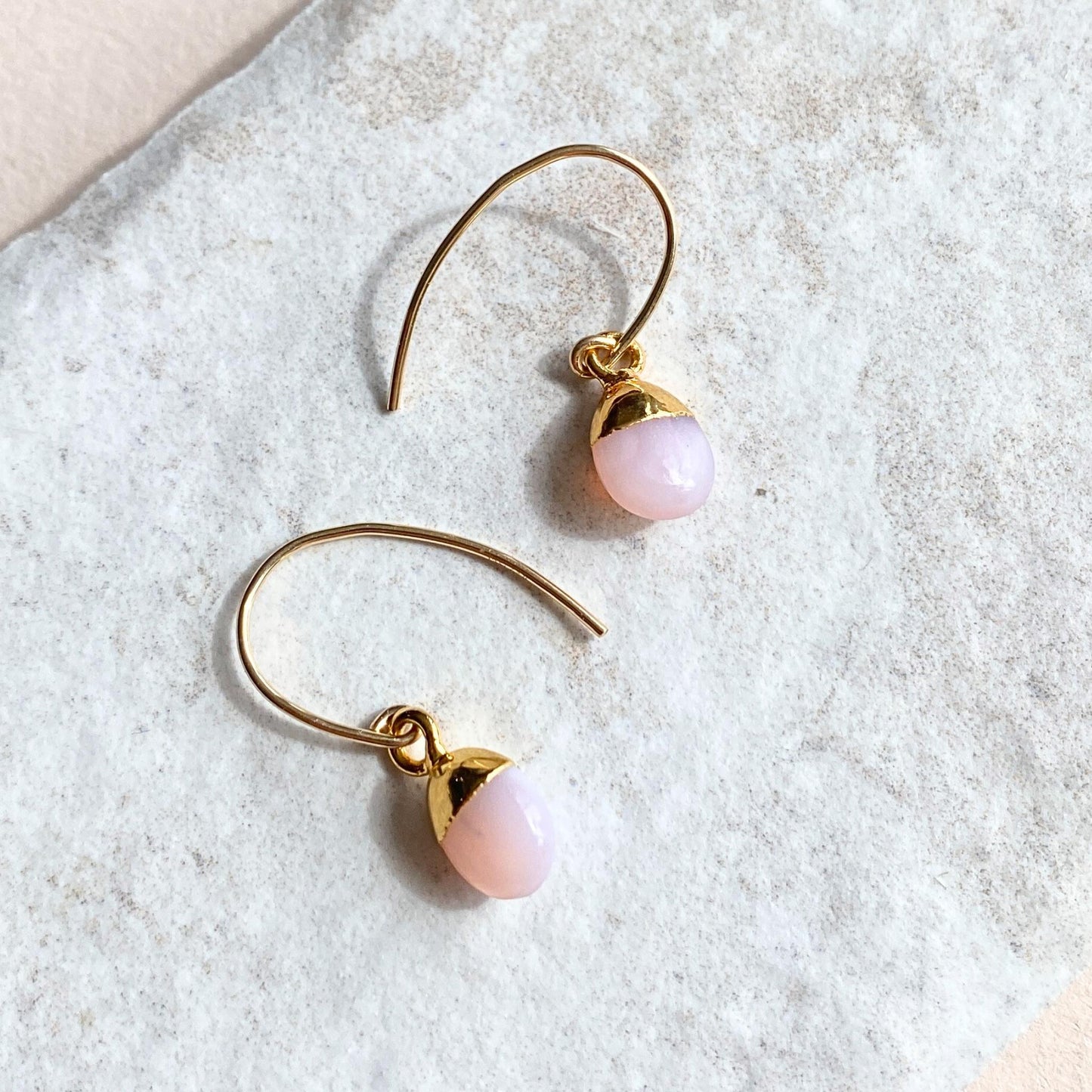 Pink Opal Tiny Tumbled Ear Wire Earrings | Love & Hope (Gold Fill)