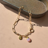 Pink Opal Tiny Tumbled Chunky Chain Bracelet | Love & Hope (Gold Plated)