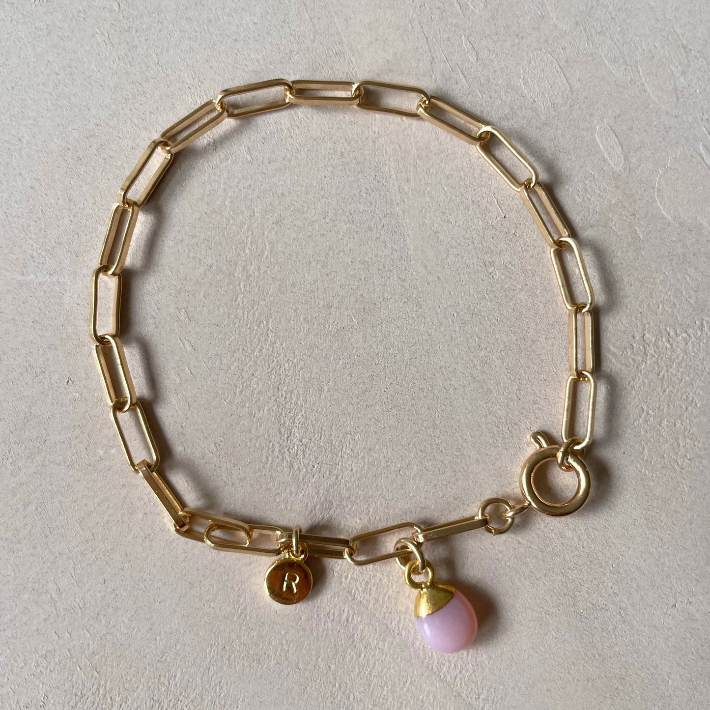 Pink Opal Tiny Tumbled Chunky Chain Bracelet | Love & Hope (Gold Plated)