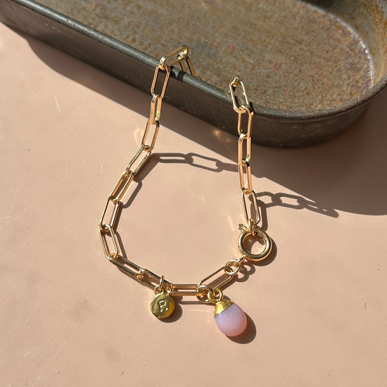 Pink Opal Tiny Tumbled Chunky Chain Bracelet | Love & Hope (Gold Plated)