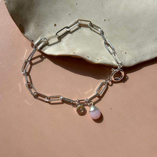 Pink Opal Tiny Tumbled Chunky Chain Bracelet | Love & Hope (Silver)