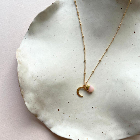 Bridesmaid | Tumbled Gemstone & Moon Necklace (Gold Plated)