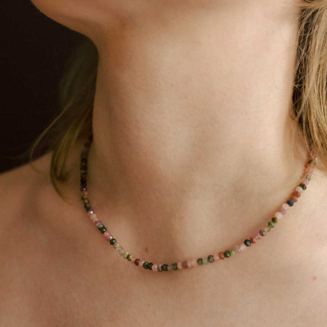 Dark Pink Tourmaline Strand Necklace | Love & Calm (Gold)