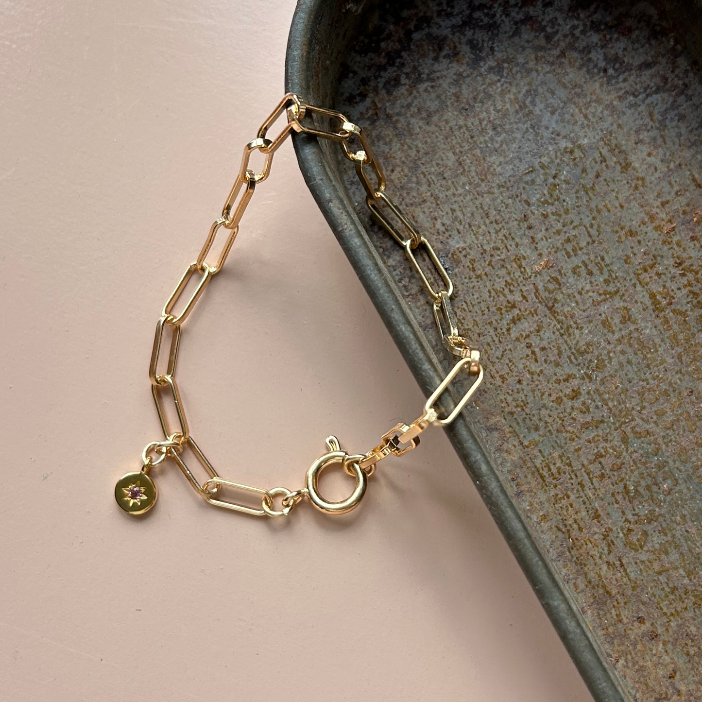 Pink Tourmaline Guiding Star Chunky Chain Bracelet | Love & Calm (Gold Plated)
