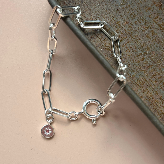 Pink Tourmaline Guiding Star Chunky Chain Bracelet | Love & Calm (Silver)