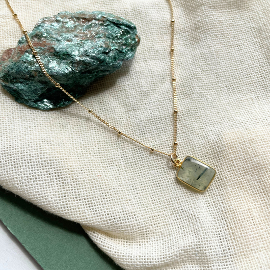 Prehnite Gem Slice Necklace | Clarity (Gold Plated)
