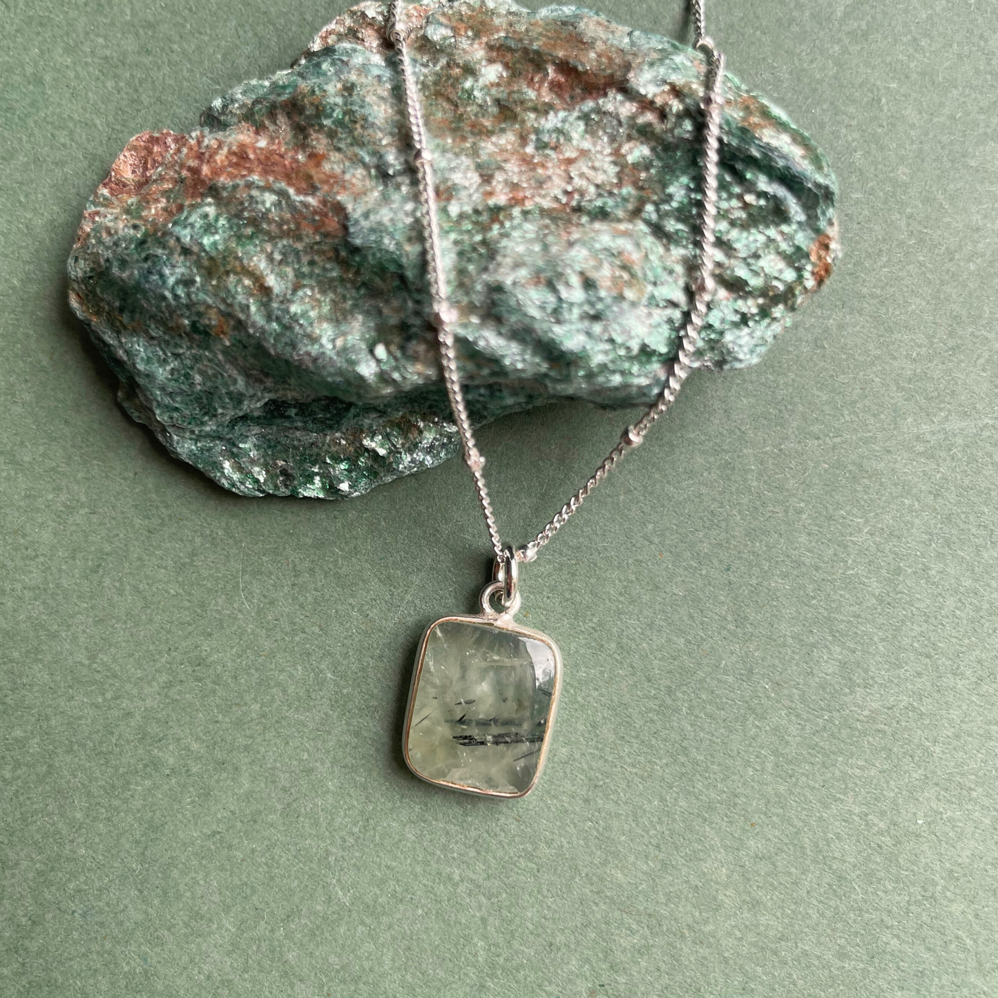 Prehnite Gem Slice Necklace | Clarity (Silver)