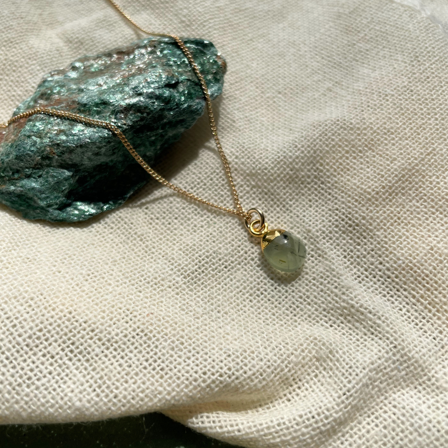 Prehnite Tiny Tumbled Necklace | Clarity (Gold Plated)