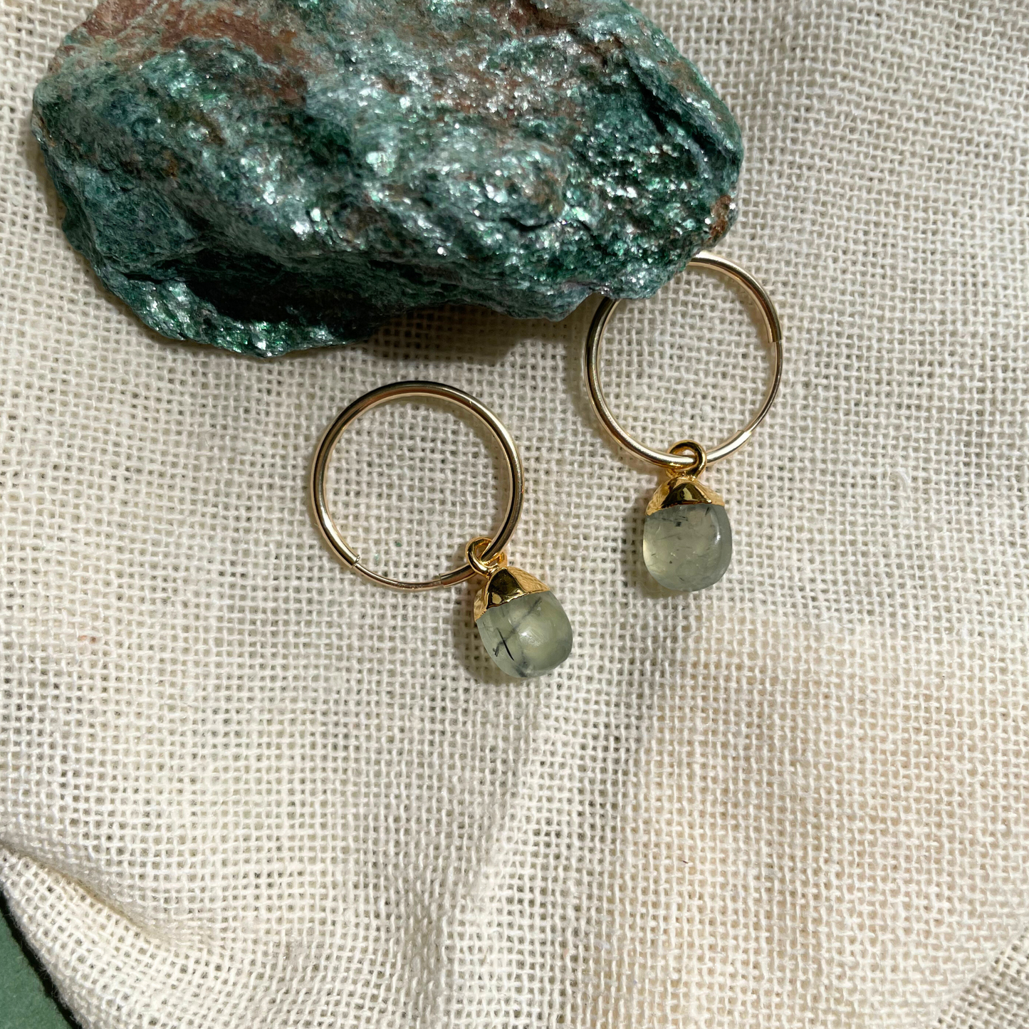 Prehnite Tiny Tumbled Hoop Earrings | Clarity (Gold Plated)