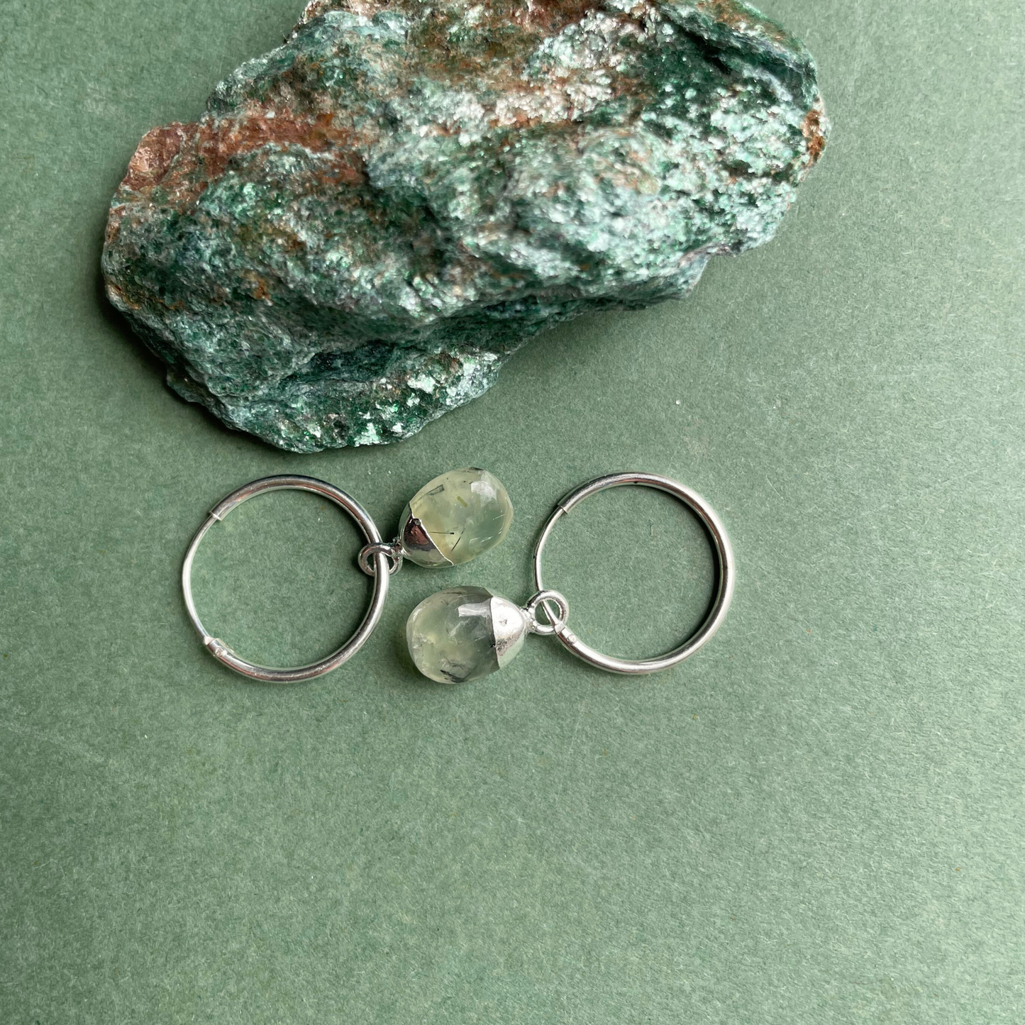 Prehnite Tiny Tumbled Hoop Earrings | Clarity (Silver)