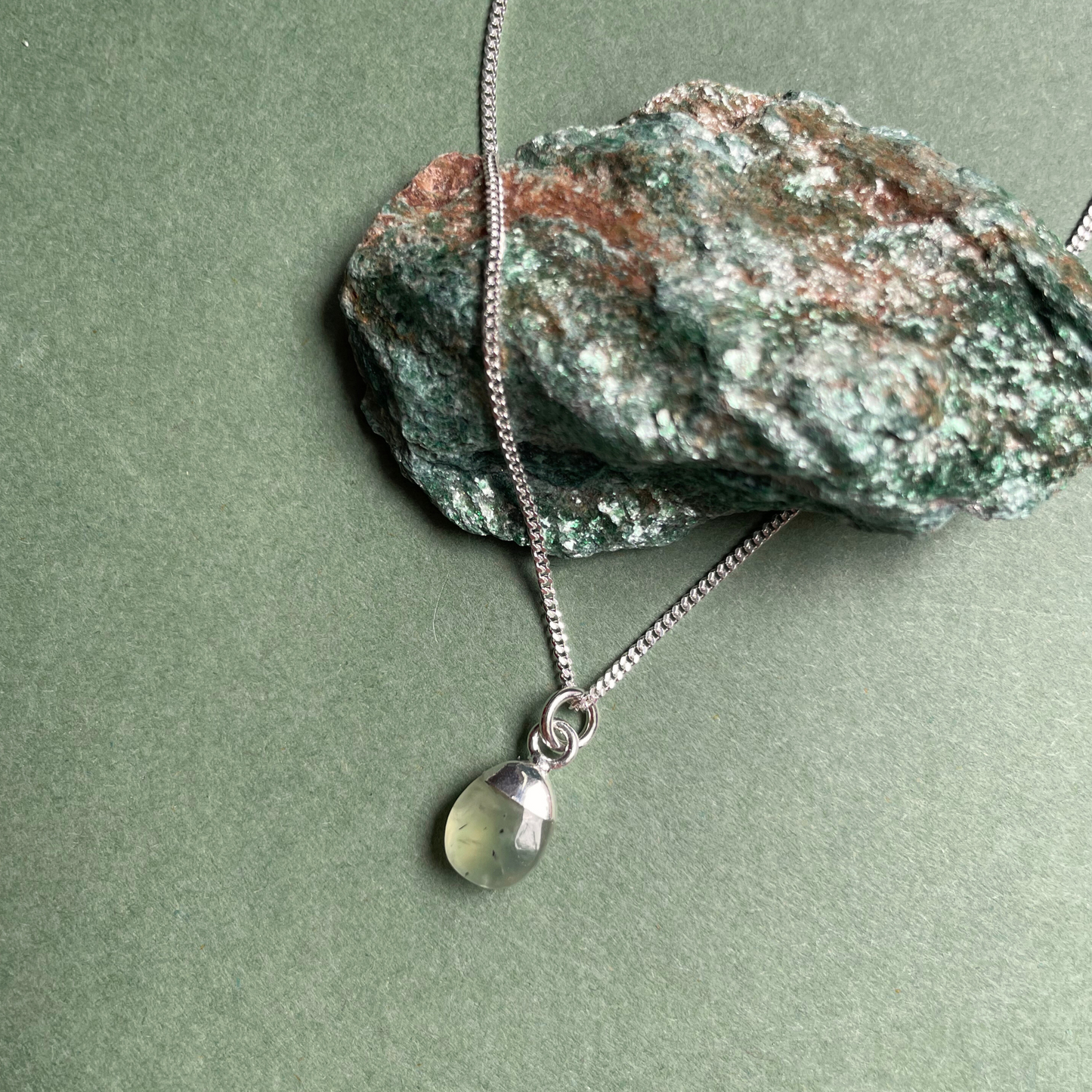 Prehnite Tiny Tumbled Necklace | Clarity (Silver)