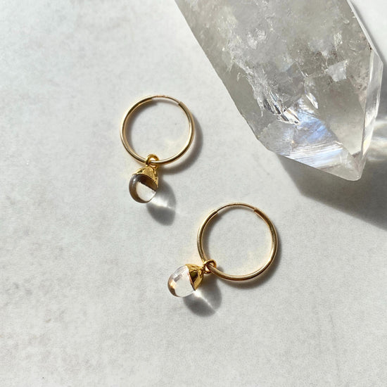 Quartz Tiny Tumbled Hoop Earrings | Healing (Gold Plated)