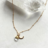 Quartz Tumbled & Moon Necklace | Healing (Gold Plated)