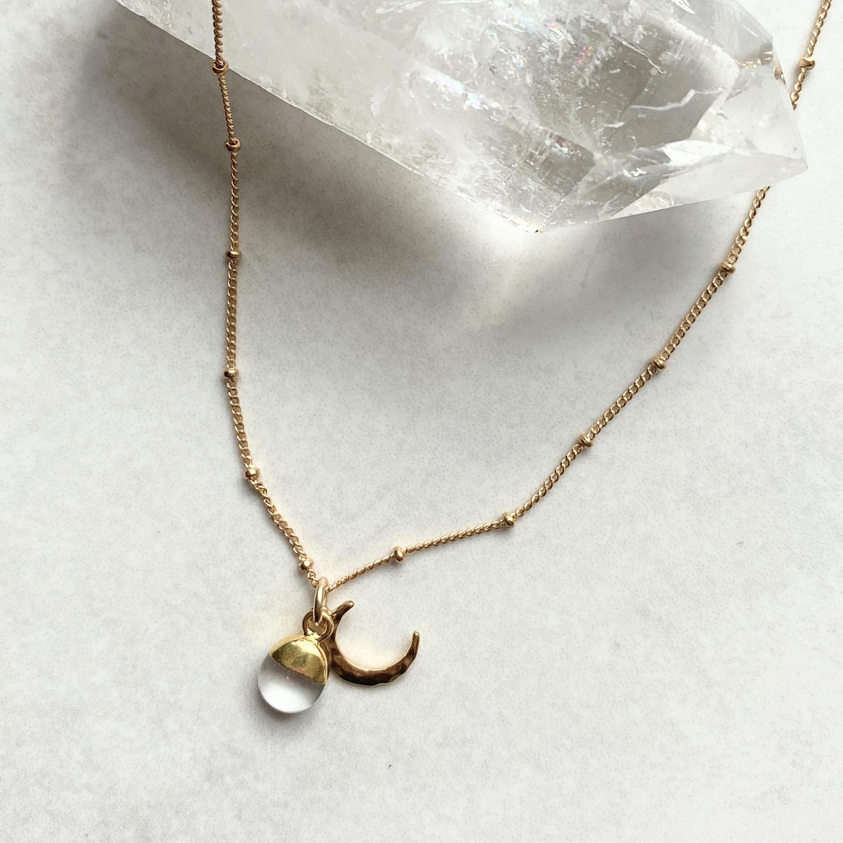 Quartz Tumbled & Moon Necklace Healing