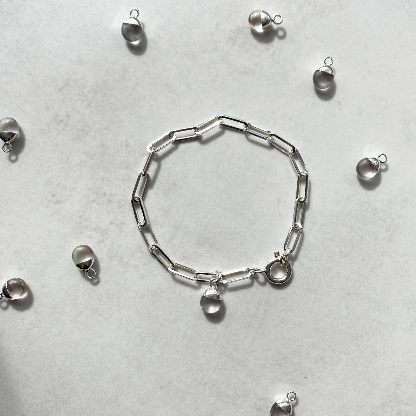 Quartz Tiny Tumbled Chunky Chain Bracelet | Calming (Silver)