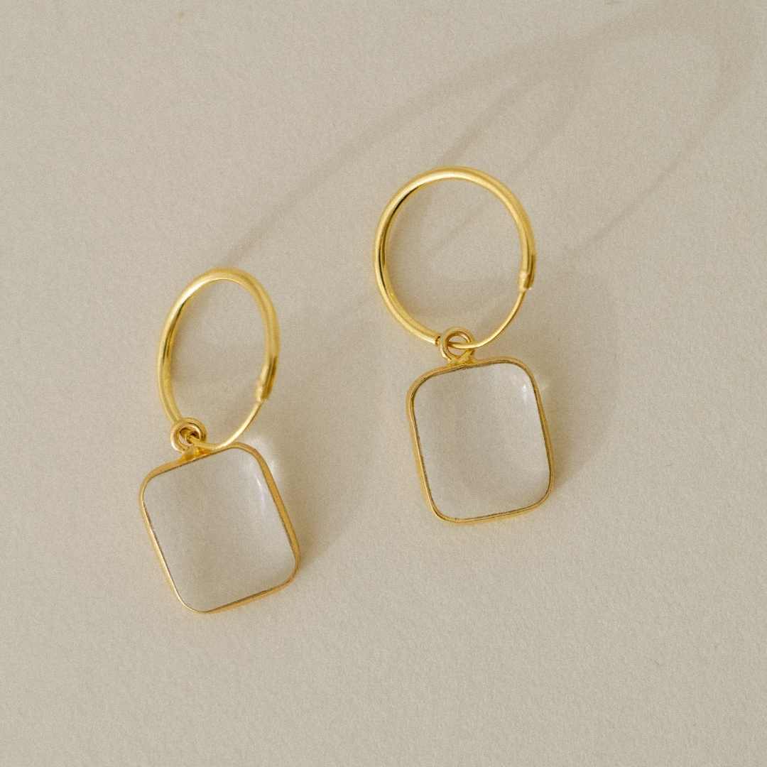 Quartz Gem Slice Hoop Earrings | Healing & Clarity (Gold Fill)