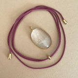 Quartz Dome Pendant Cord Necklace (Gold)