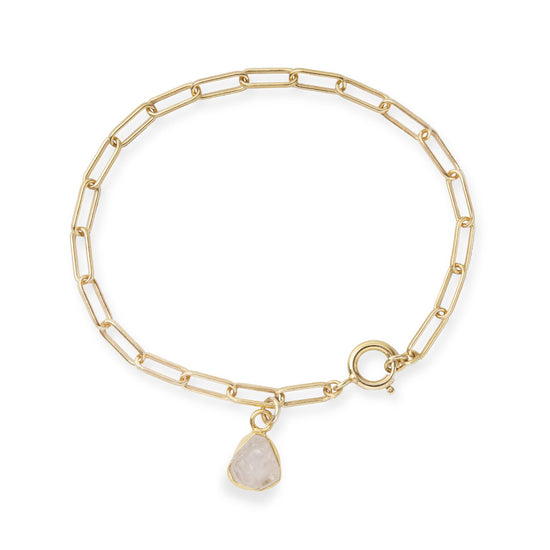 Rose Quartz Carved Chunky Chain Bracelet | Love (Gold Plated)