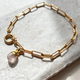 Rose Quartz Tiny Tumbled Chunky Chain Bracelet | Love (Gold Plated)