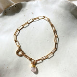 Rose Quartz Tiny Tumbled Chunky Chain Bracelet | Love (Gold Plated)