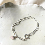 Rose Quartz Tiny Tumbled Chunky Chain Bracelet | Love (Silver)