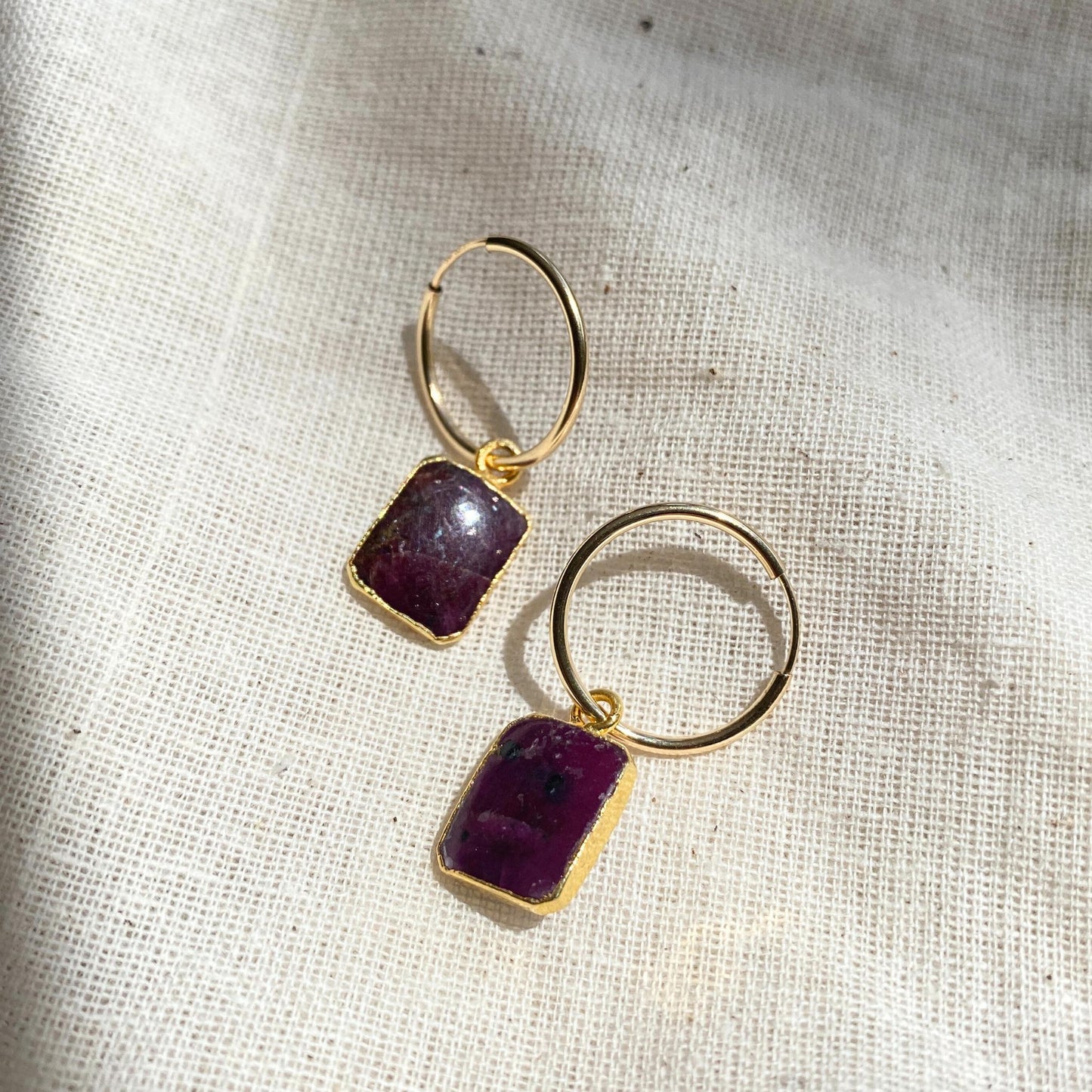 Ruby Gem Slice Hoop Earrings | Energy (Gold Fill)