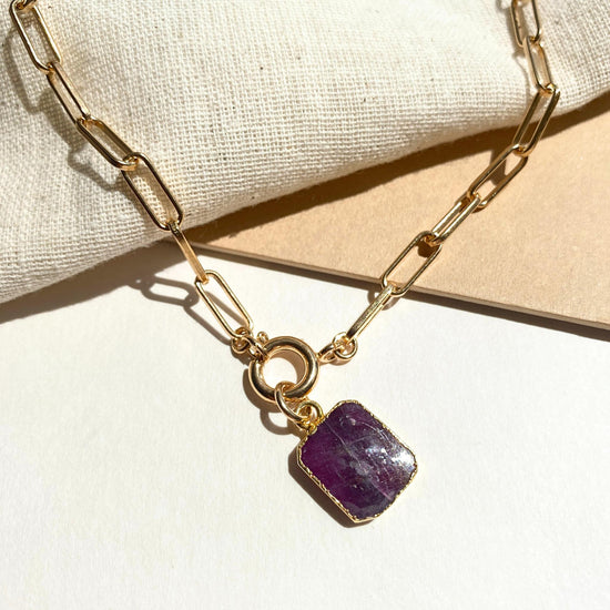 Ruby Gem Slice Chunky Chain Necklace | Energy (Gold Plated)